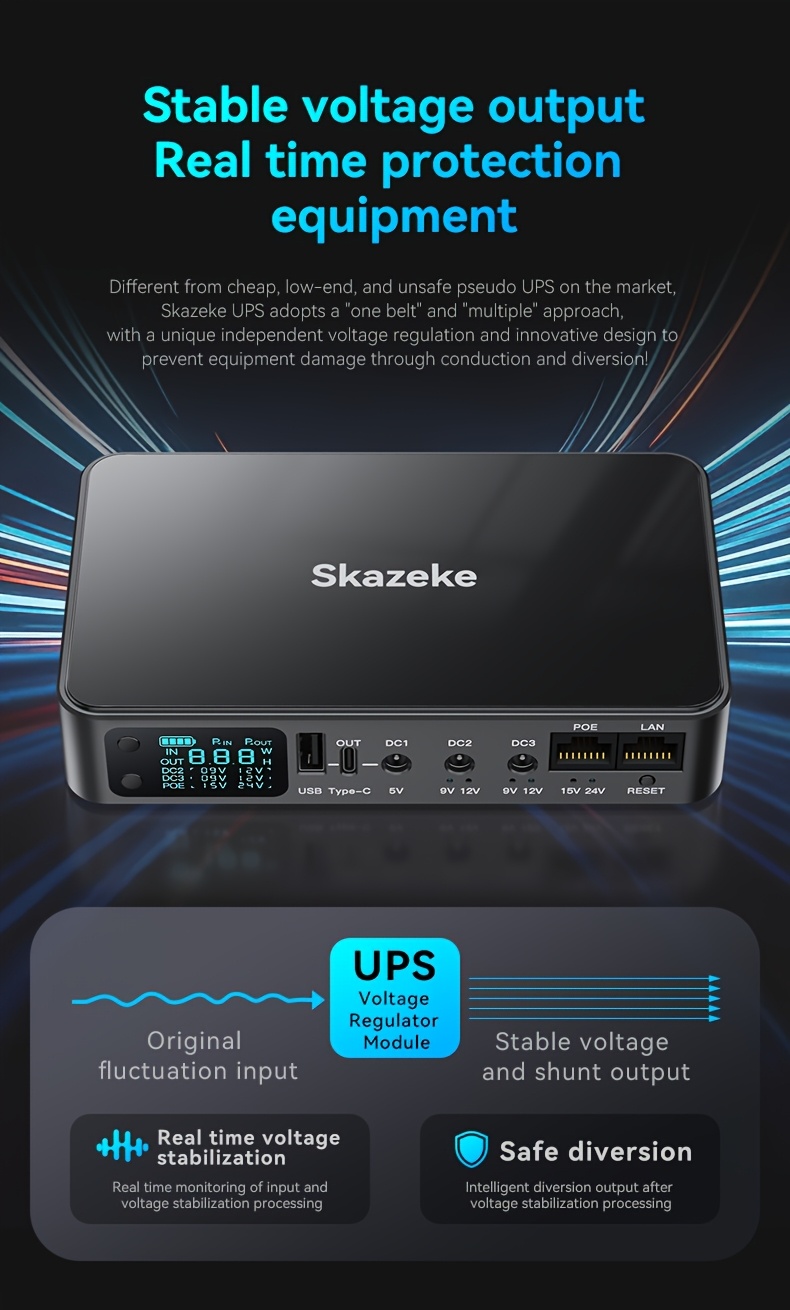 ДБЖ для роутера Skazeke D2P 5V 9V 12V 15V 24V POE LAN 18000мАг