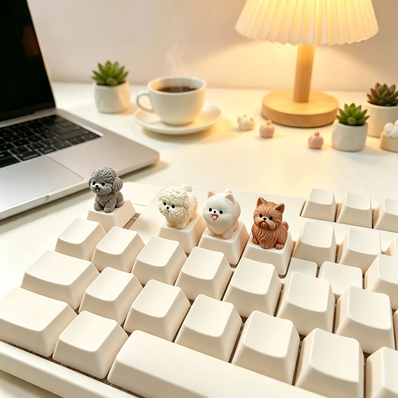 TEMU 4pcs Cute Puppy Keycap Set, Mechanical Keyboard Decorative Accessories, Simulated Plush Texture With Seamless Dot Adhesive For Easy Application