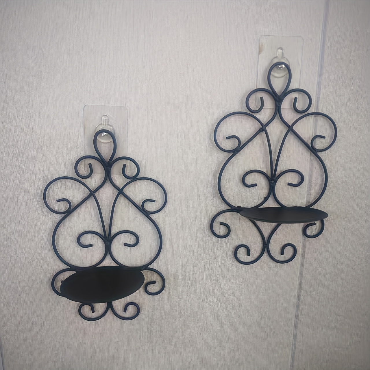 TEMU A Set Of 2 Wall-mounted Candle Holders In A Scroll Shape; Made Primarily From Iron Through Processes Like Bending And Shaping To Create A