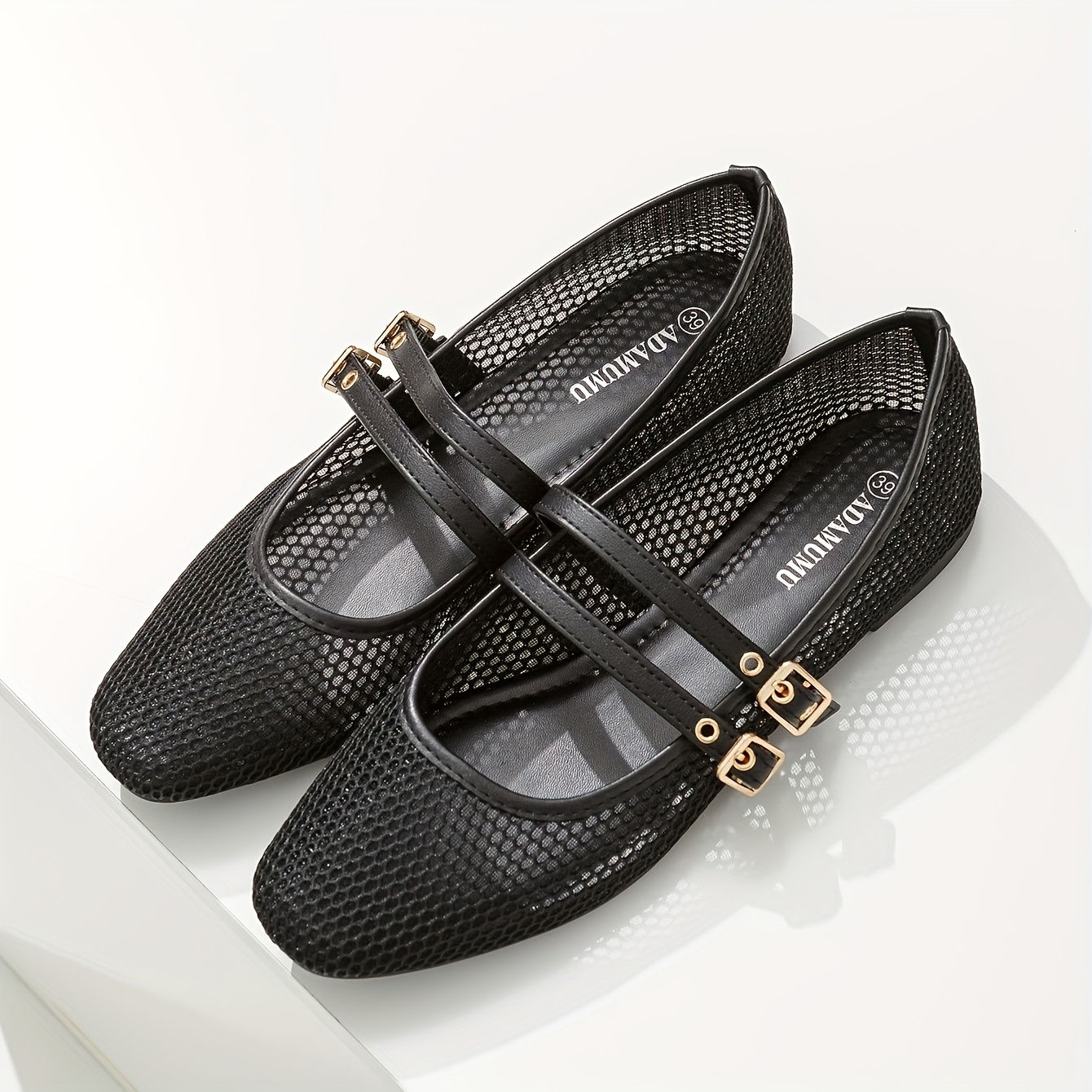 E-shop Damen Mesh Mary Jane Ballerinas mit doppeltem Schnalle, quadratischer Zehenpartie, atmungsaktive und bequeme Schuhe für den und Freizeit,