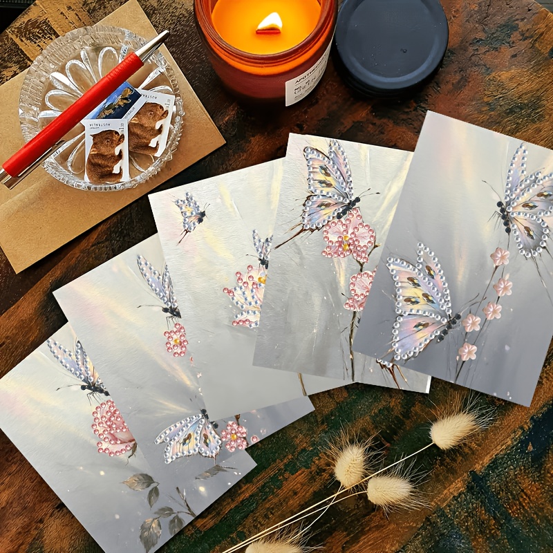 TEMU 6pcs 6pcs Diy Diamond Painting Greeting Cards & Craft Kit Suitable For Holidays, Parties - Complete -themed Rhinestone Art With Round/irregular