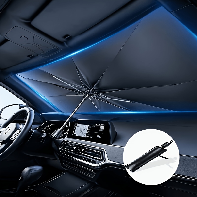 TEMU 1 Parasol plegable y portátil para parabrisas de coche para proteger tu coche solar. Mide 55.12 x pulgadas, para uso universal con SUV/vehículos