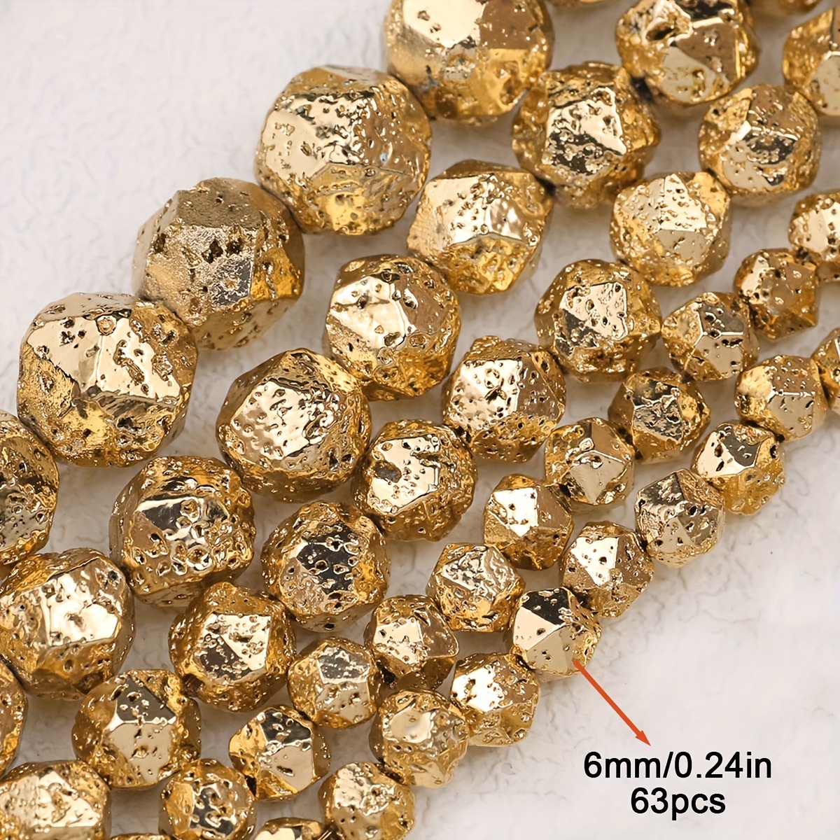 Image of 6/8/10/12mm Pale Golden Loose Spacer Beads With Holes, Geometric Stone Beads For Diy Handmade Bracelets, Necklaces, Earrings, Jewelry Decorations, Craft Jewelry Materials And Accessories