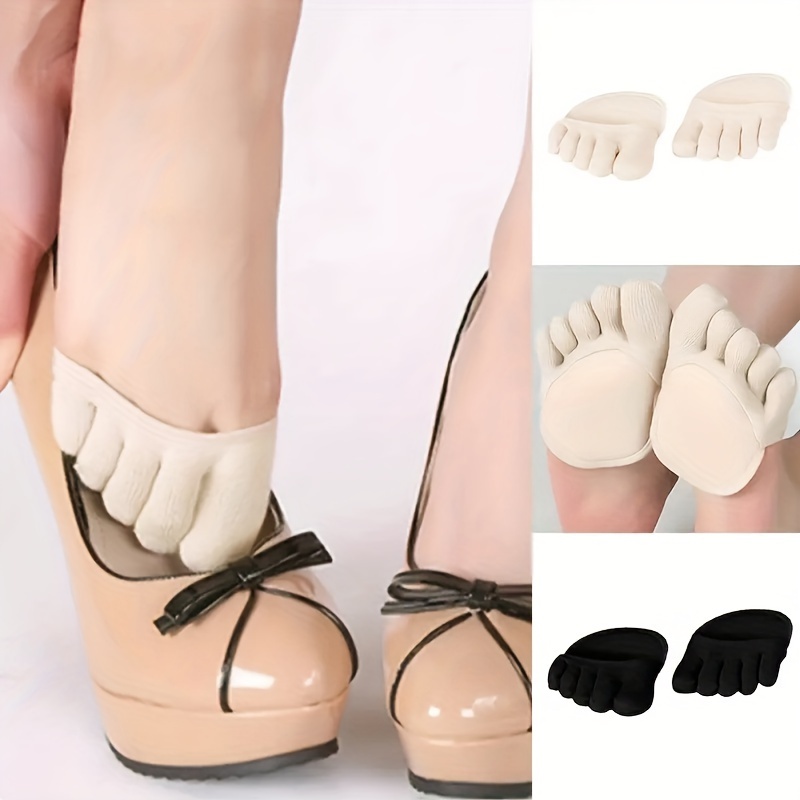 TEMU 1pair Anti-friction Half-palm Five-toe Socks For Women, Sweat-absorbing Sponge Pads, Breathable Half-size Pads For High Heels