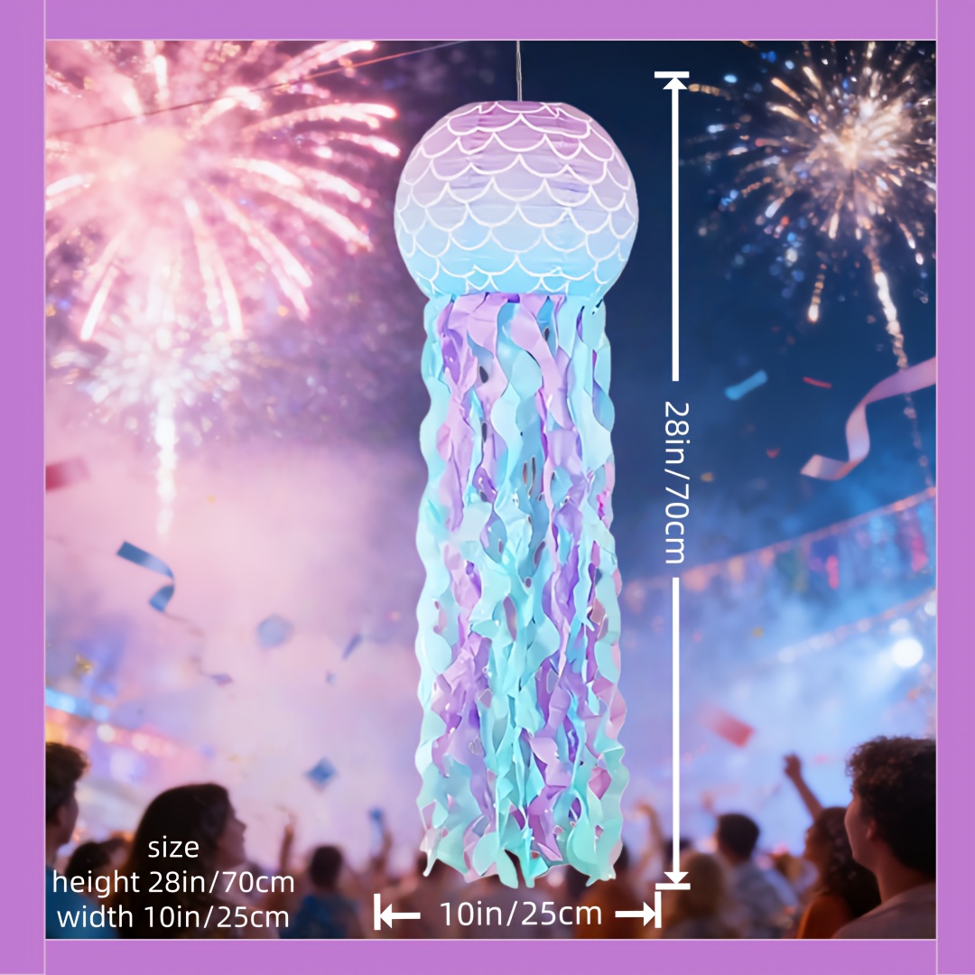 Mermaid Jellyfish Lantern With Tassel And Glitter Film, Suitable For Birthday Party Decorations, Mermaid Party Decorations, Underwater Party Decorations