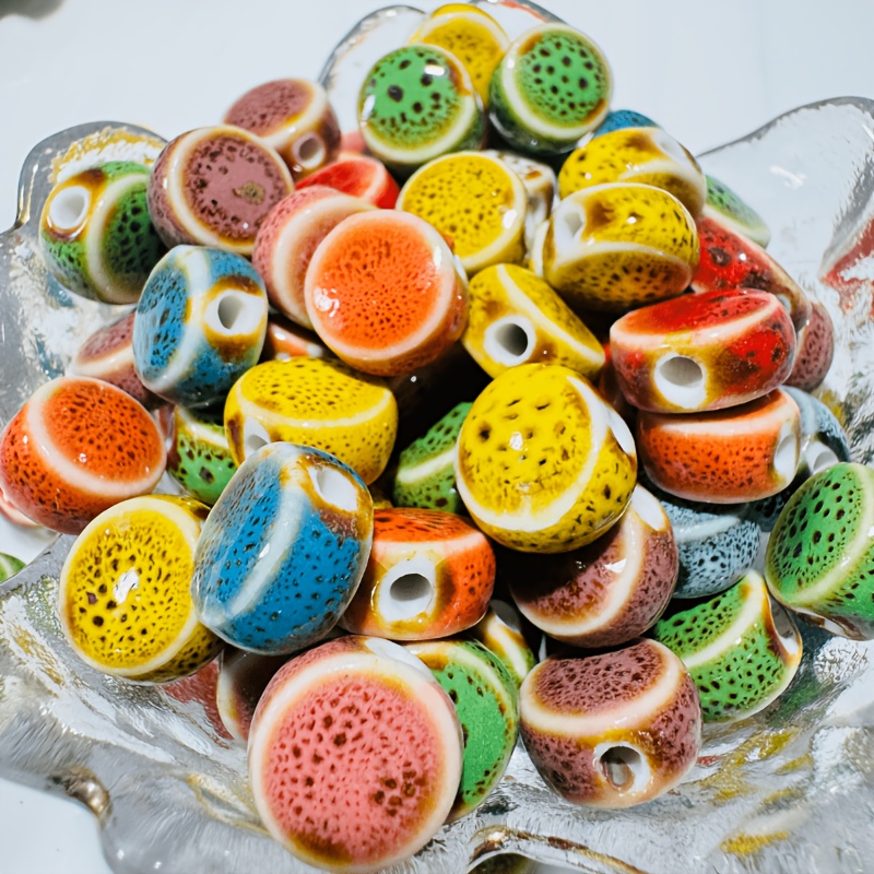 60/120pcs Multicolor Speckled Glaze Ceramic Beads for DIY Jewellery