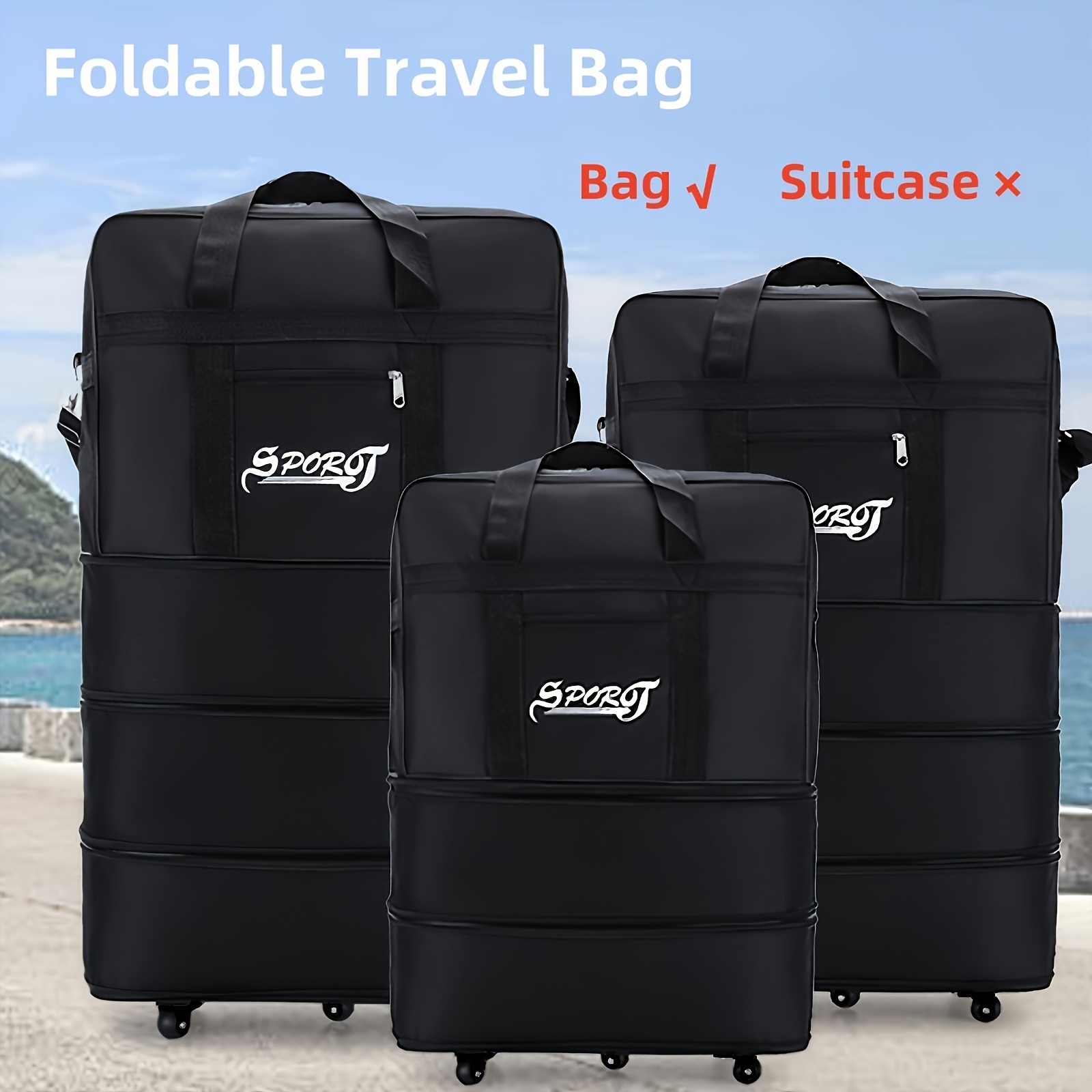 TEMU Large Capacity Foldable Wheeled Travel Bag, Versatile Ideal For Travel, Adventure, And Outdoor Activities