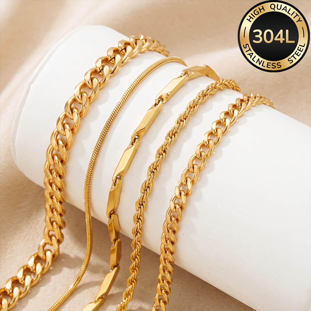 5pcs Set 18K Gold Plated Bracelets for Men
