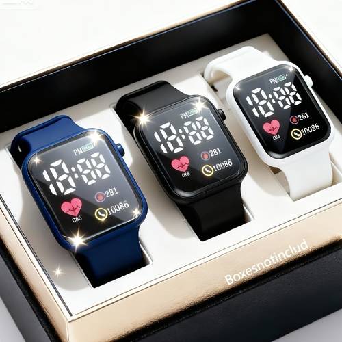 3pcs set of fashion watches casual sports heart shaped square led electronic watches suitable for parties holidays friend gifts thanksgiving valentines day etc