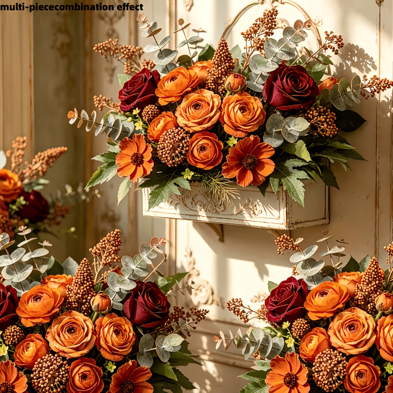 Luxury 14pcs Autumn Warm-Toned Artificial Flower Bouquet