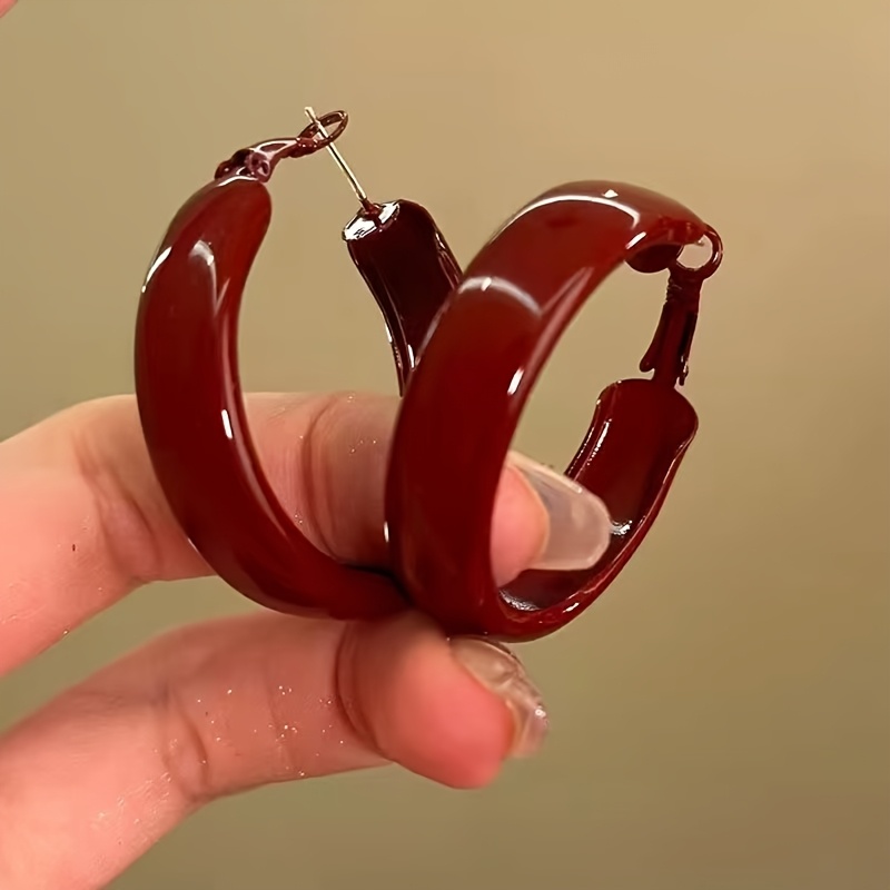 Vintage Red Hoop Earrings Large Circle for Autumn & Winter