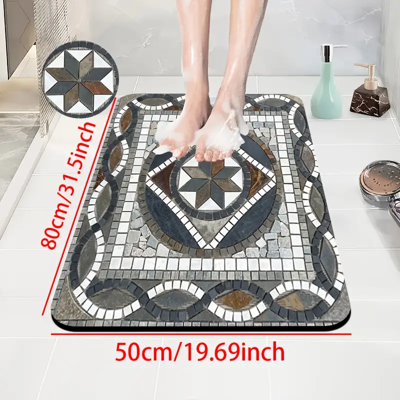 1pc diatomaceous earth bathroom non slip mat classic geometric pattern stone printed design quick drying non slip absorbent floor mat soft and comfortable suitable for bathrooms showers laundry rooms bedrooms door mats kitchen floor mats rv bathrooms Product details 6