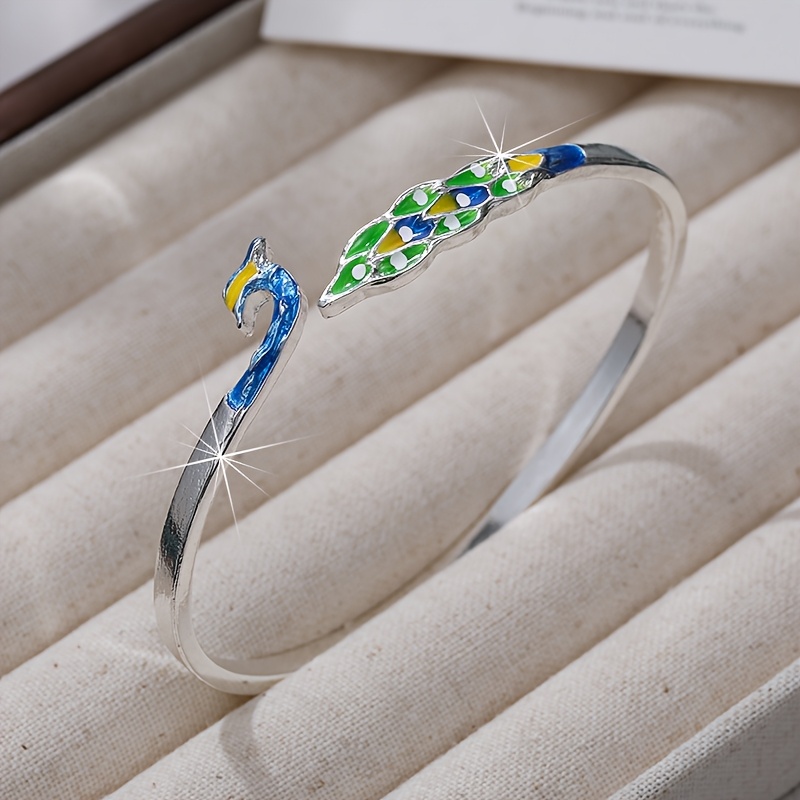 TEMU Exquisite Fashion Retro Style Colorful Peacock Animal Bracelet For Unique Jewelry Women's Bracelet