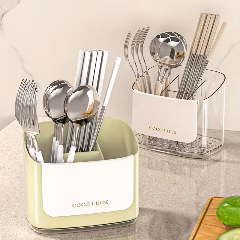 cutlery storage box with a drainage rack and dividers wall mounted without drilling suitable for storing chopsticks knives forks spoons and other utensils Product details 1