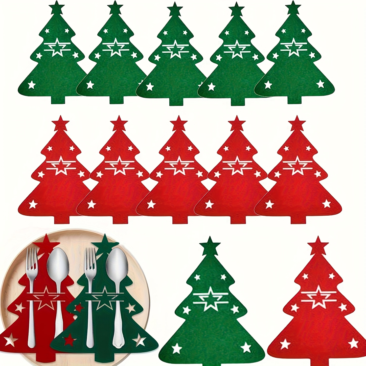 12pcs, 24pcs Christmas Cutlery Holder Felt Table Decoration Christmas Tree Cutlery Mat