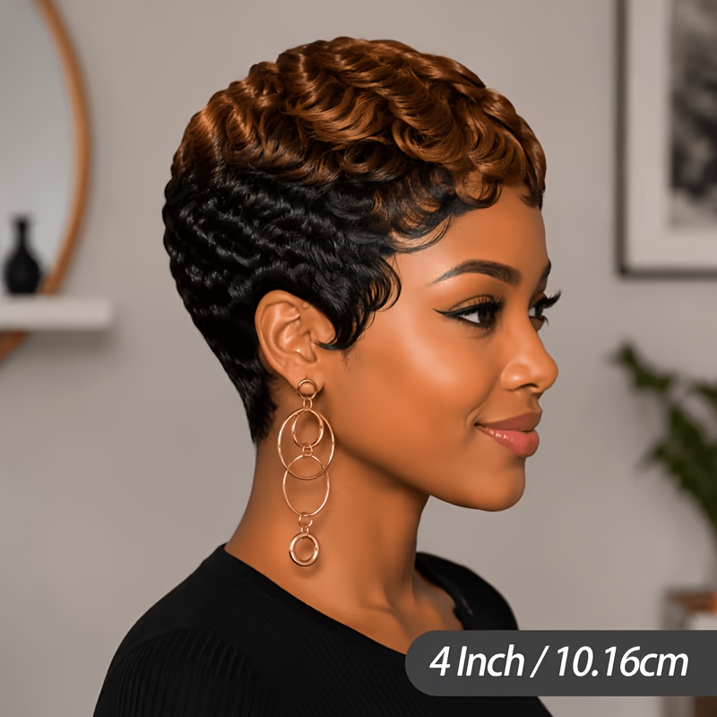 TEMU Short Cut Human Hair Wigs With Bangs For Women, Black And Brown Short Layered Cut Wig, And Restyled Daily For Office And Party Hairstyles,