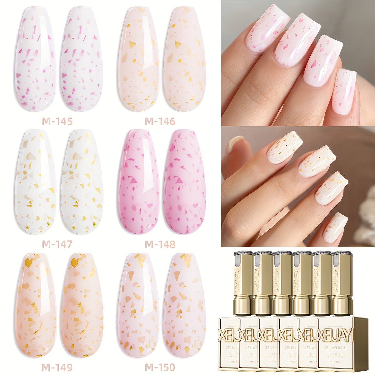 Xeijayi Photo Frame Bottle Cream Crushed Flash 6pcs---cream Crushed Rhinestone Fine Flash Nail Art 6 Color Gel Nail Polish High Glossy Shiny Long Lasting For Salon Nail Art Diy Art Lovers