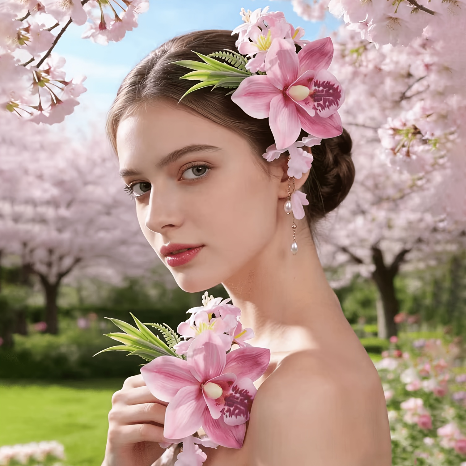 TEMU 1pc Gentle Endless Super Style Simulation Flower Tassel Hair Clip Women's Holiday Atmosphere Photo Head Flower Hair Atmosphere Amazing Hair Clip