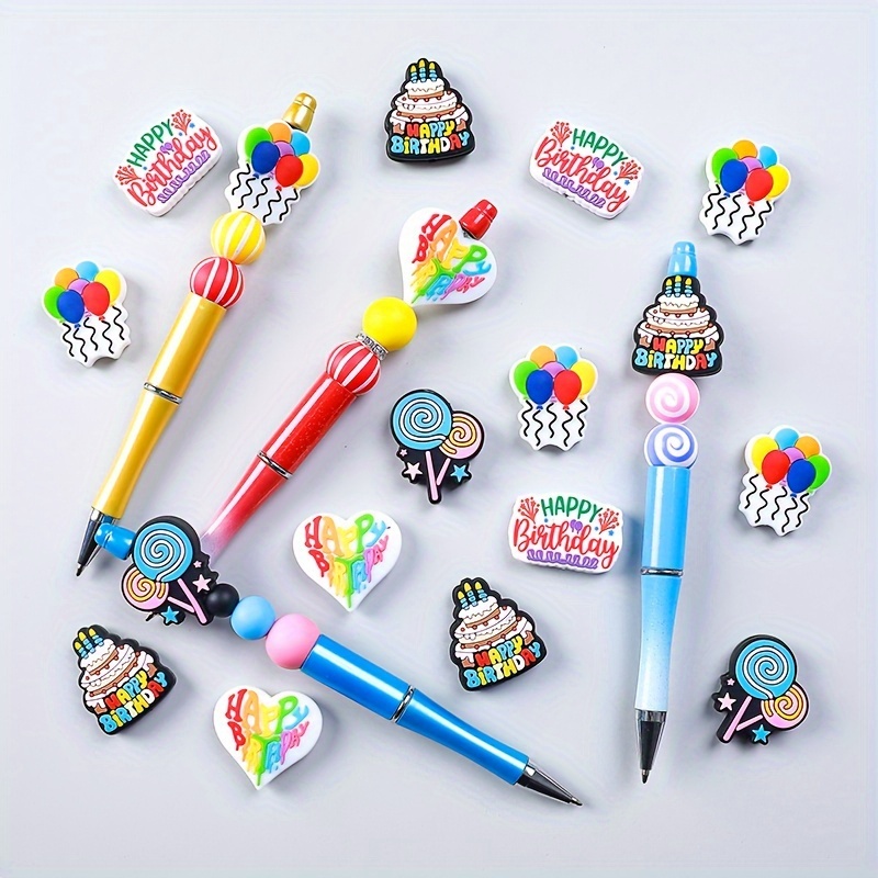 

10pcs Birthday-themed Silicone Beads For Diy Crafts - Versatile Decorative Beads For Ballpoint Pens, Brushes, Keychains & Jewelry Making