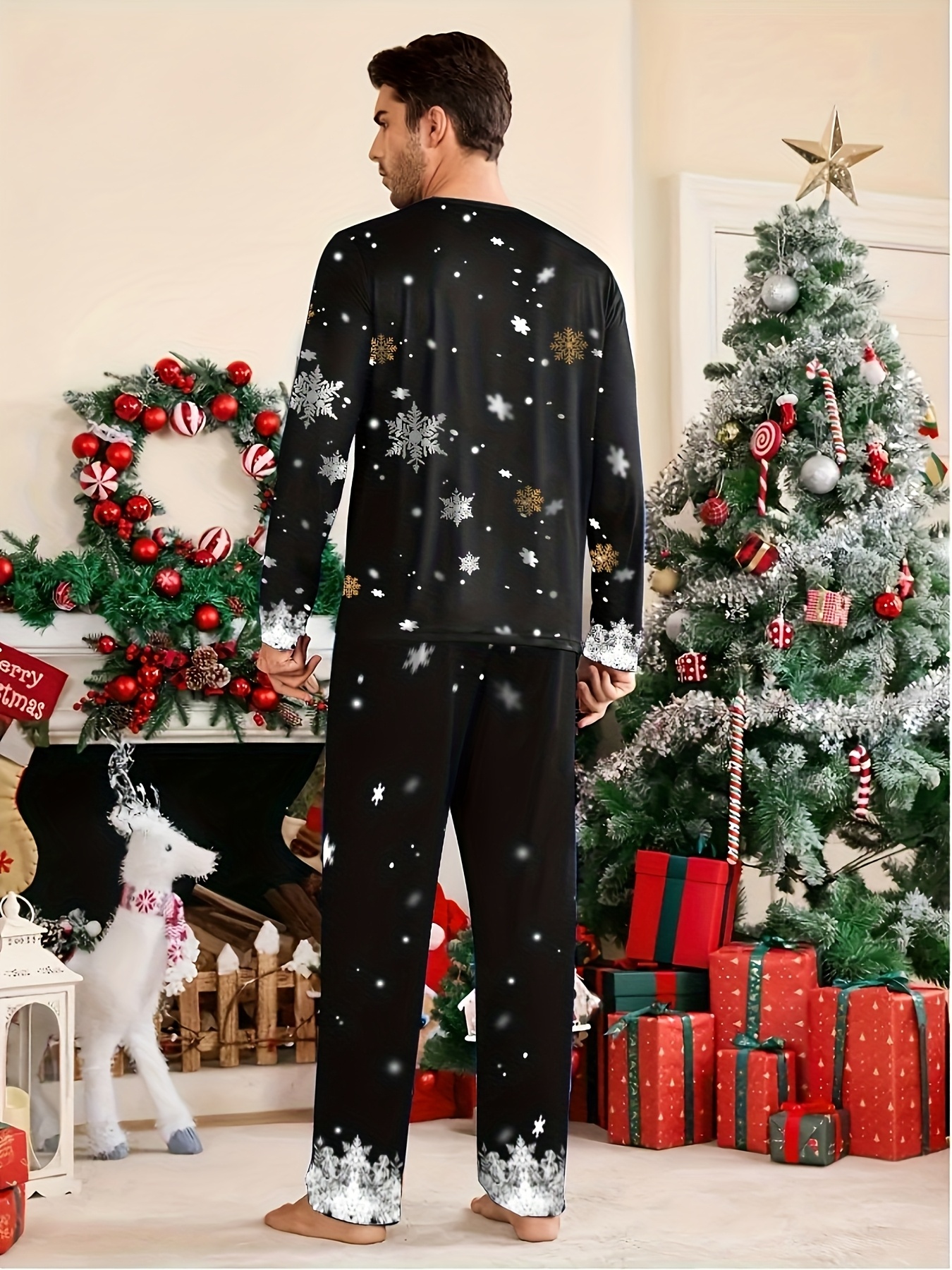 Pantalons Noël Long Décontracté Imprimé Bateau Tout Jeu Élastique Femmes Leggings Slim Pantalons Hiver Pyjama Femme Noël, Noir , S