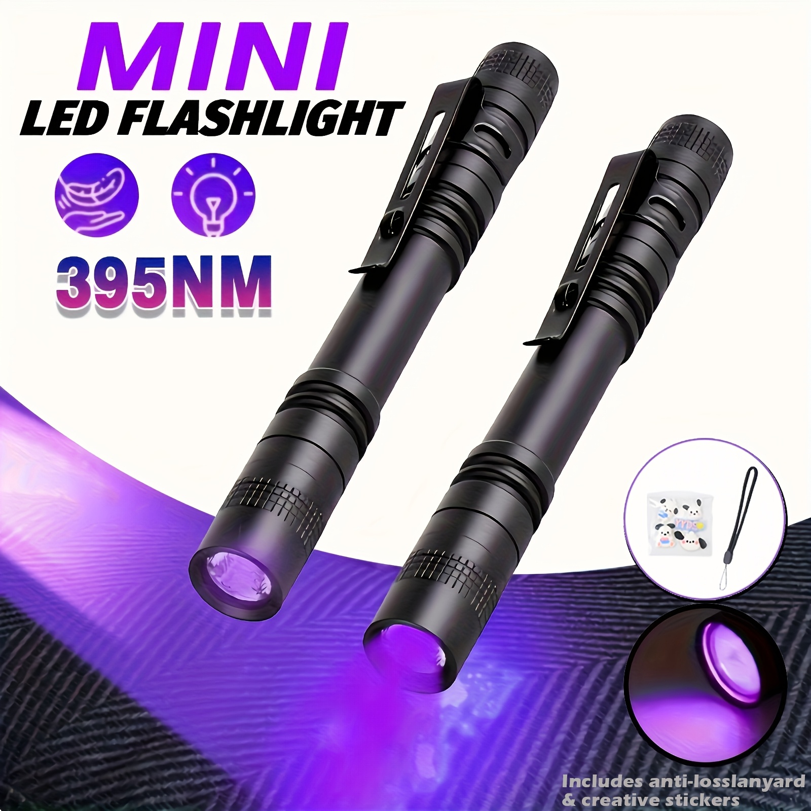 TEMU Uv Black Light Flashlight, 2/4/6/8/12pcs Portable Small Black Light Flashlight Mini Blacklight Pen, Uv Lamp Lights For Resin, Small Bright Led