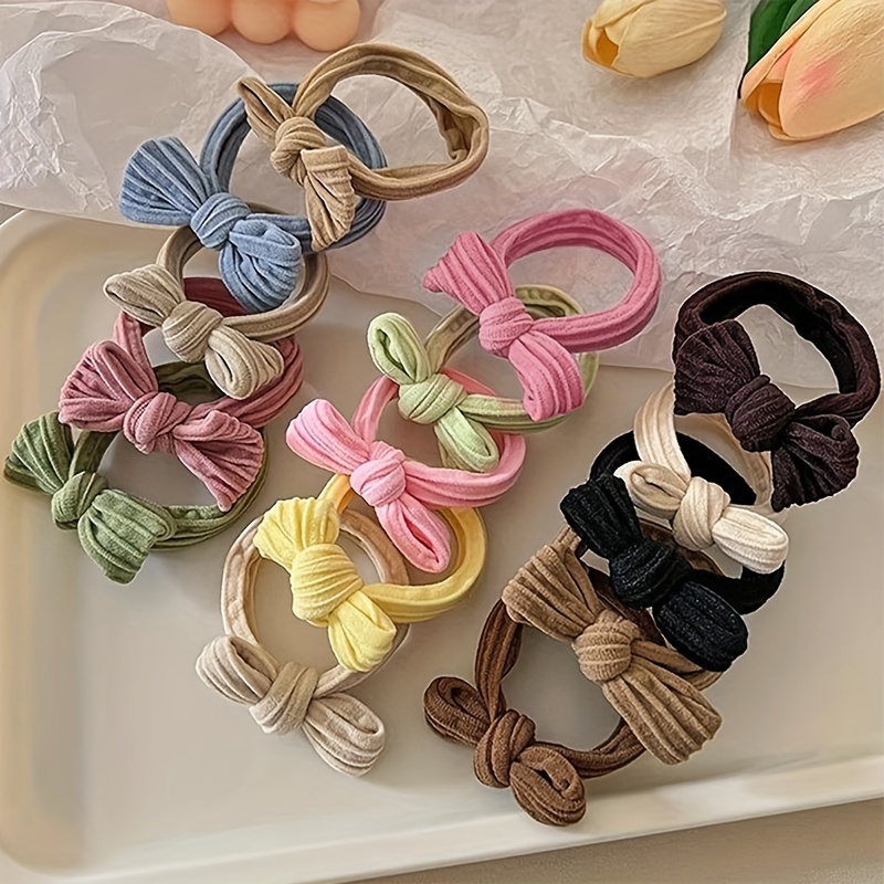 

5pcs Pastel Bowknot Hair Ties - High Elasticity Knit Ponytail Holders, Cute & Simple Solid Color Rubber Bands For Girls, Hair Accessories For Girls