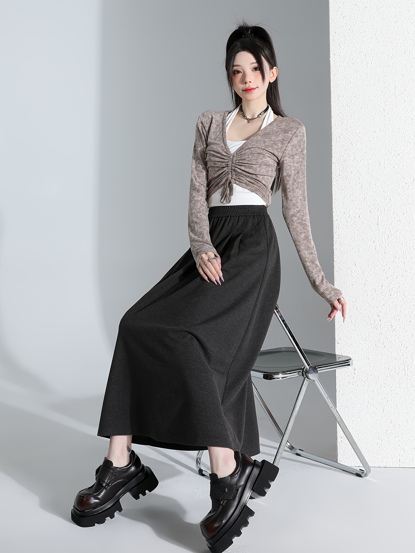 korean style womens casual long skirts high waisted a line - Temu