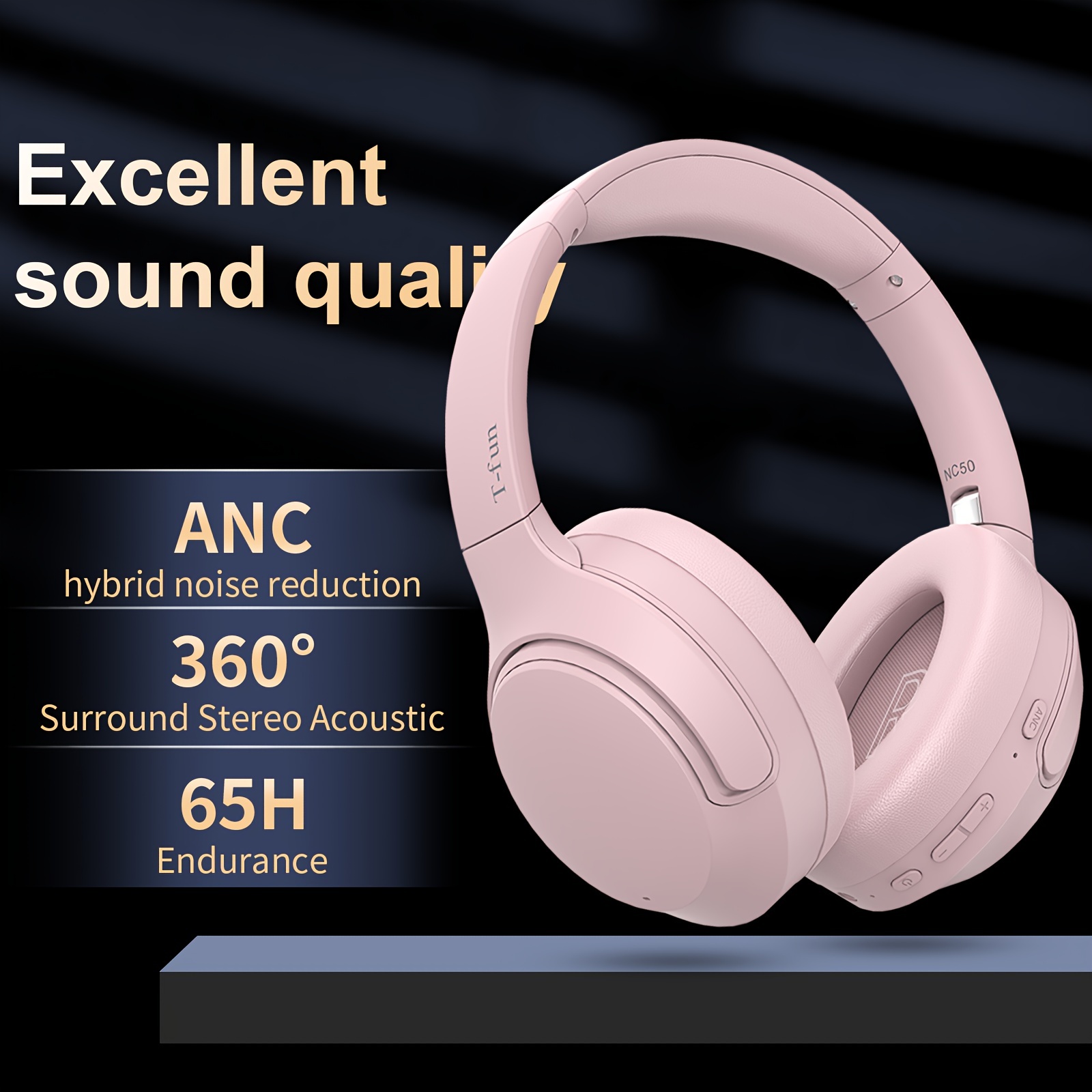 

T-fun Nc50 Hybrid Active Noise Cancelling Headphones Wireless, Foldable Over Ear Headphones With Transparency Mode, Customize App Control, Voice Assistant, 65 Hours Playtime, Hi-res Audio