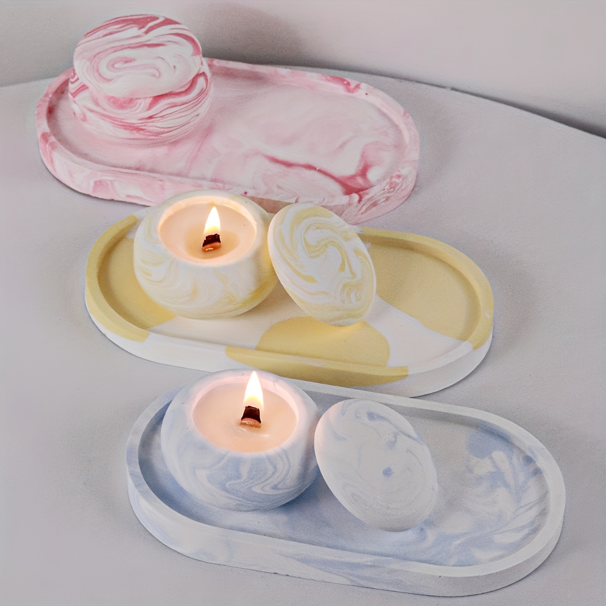 

3pcs/set Diy Resin Oval Tray Silicone Mold And Mini Candle Jar Silicone Mold With Lid, Diy Handmade Resin Candle Holder Making Silicone Mold Clay Gypsum Plaster Ornament