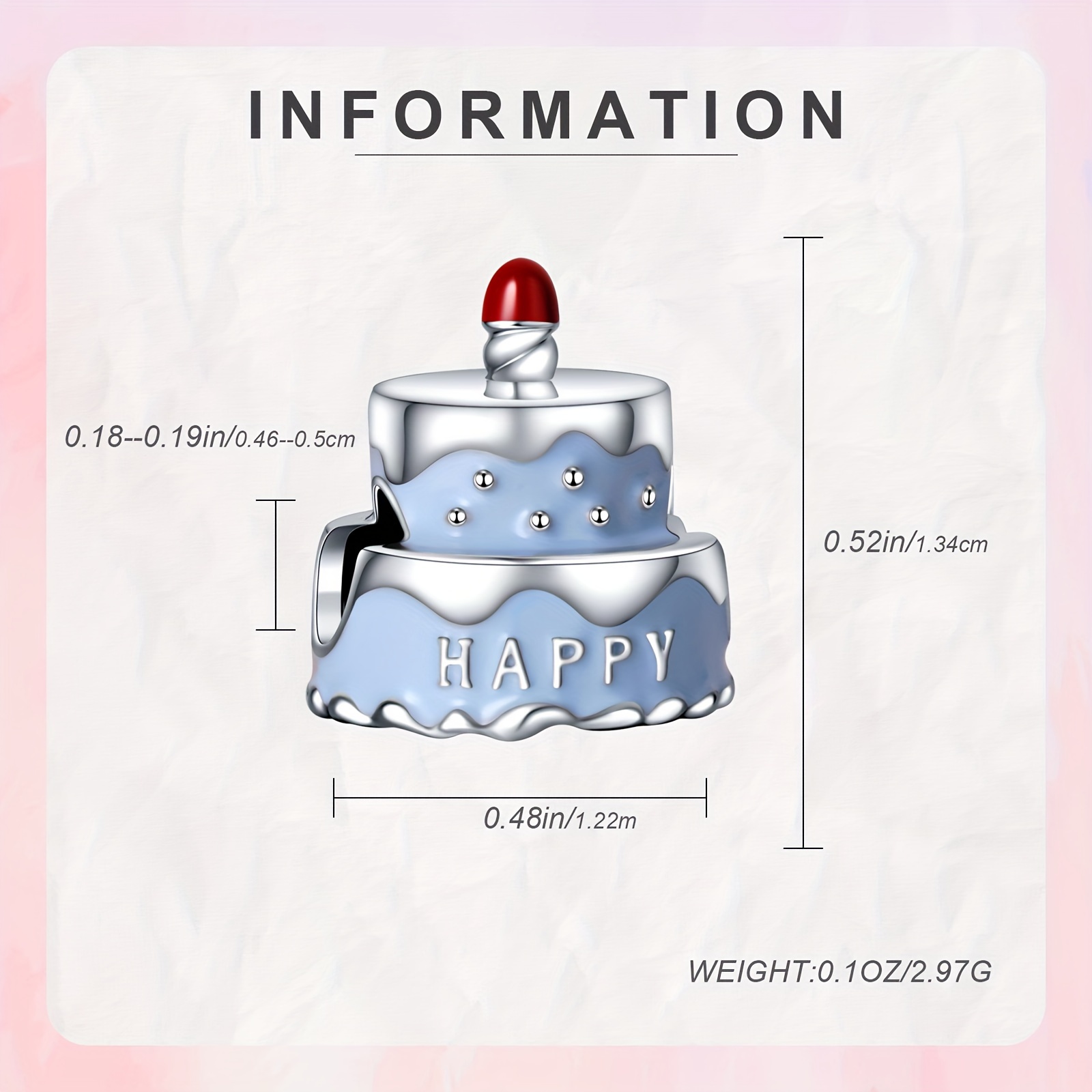 Enamel Happy Birthday Cake Charm 925 Sterling Silver Pendant