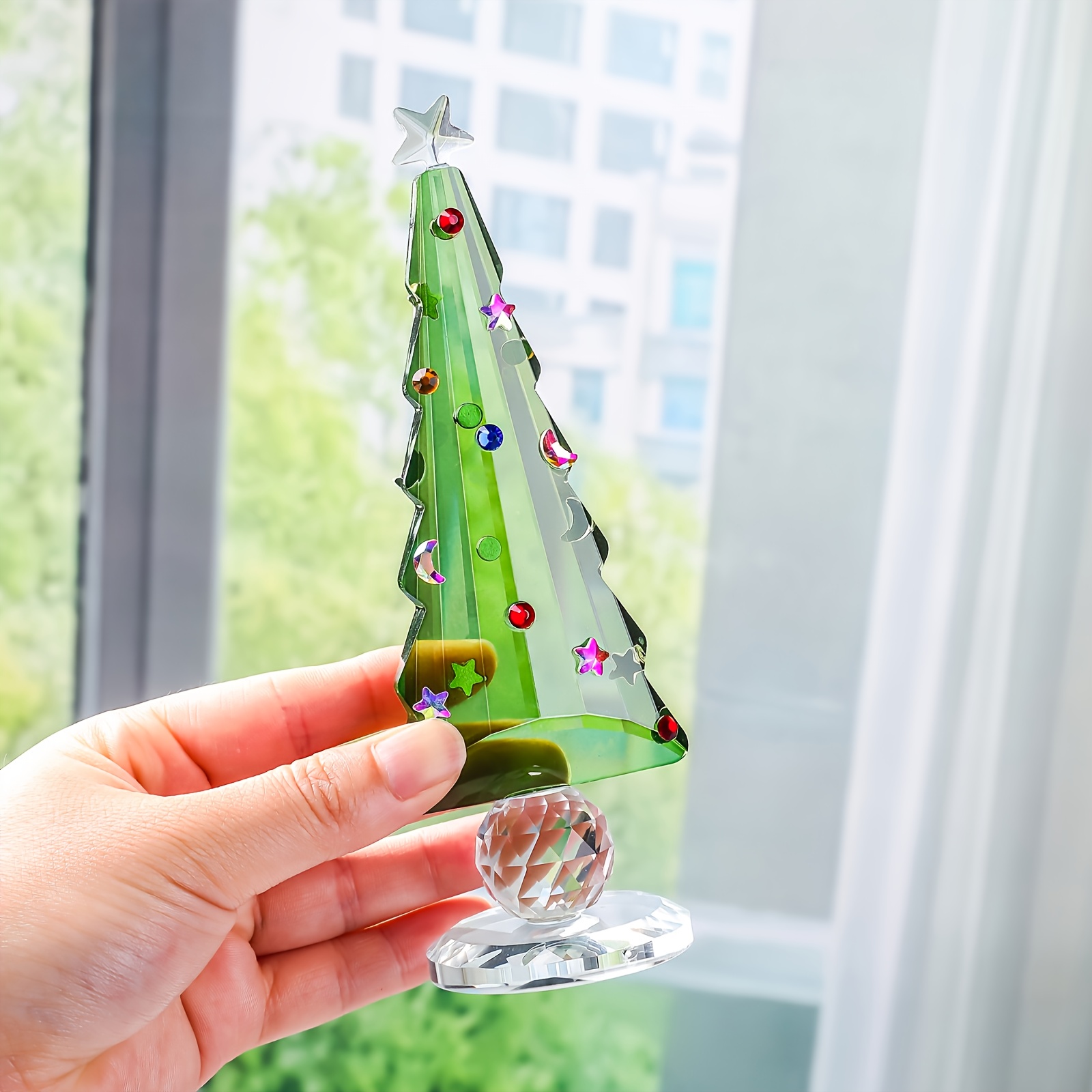 TEMU Sun Catcher Artificial Crystal Christmas Tree Statue Home Table Decoration Ornament Collectible Cute Decoration Room Cafe Decor Room Decoration
