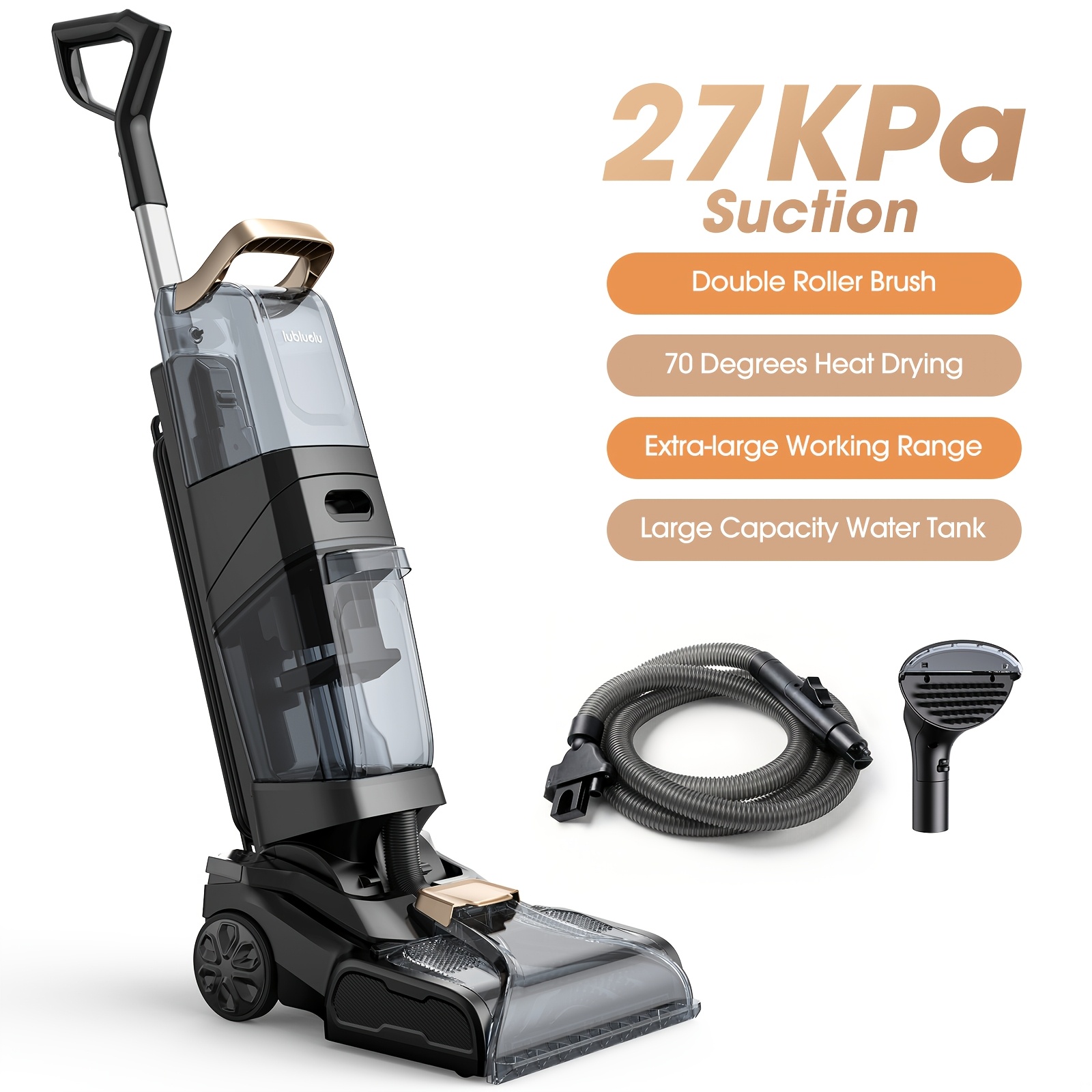 E-shop Lubluelu 27Kpa Teppichreinigungsmaschine, 1000W Motor aufrechter Teppich-Shampooer, Super-Saugkraft, 4L Tank, Doppel-Walzenbürste