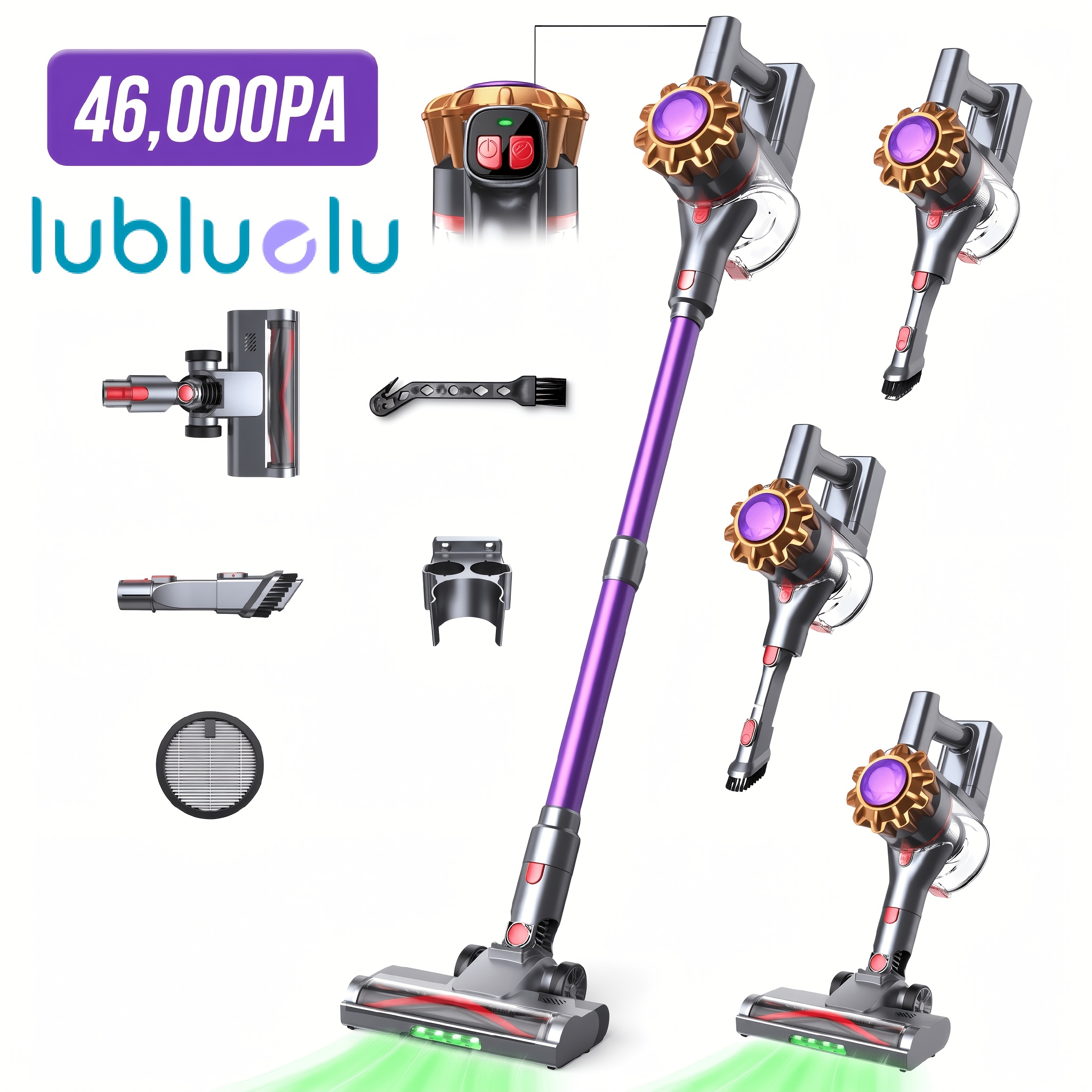 TEMU Lubluelu P2 Powerful Cordless Handheld Vacuum Cleaner, 46kpa, -layer High-performance Filtration, With Anti- Brush, Detachable Battery,