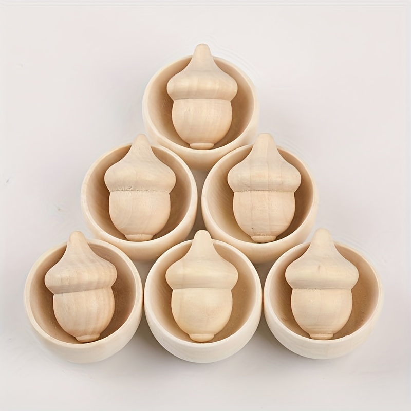

10pcs/pack Wooden Bowls And Acorns Combination Accessories, Decoration Ornaments