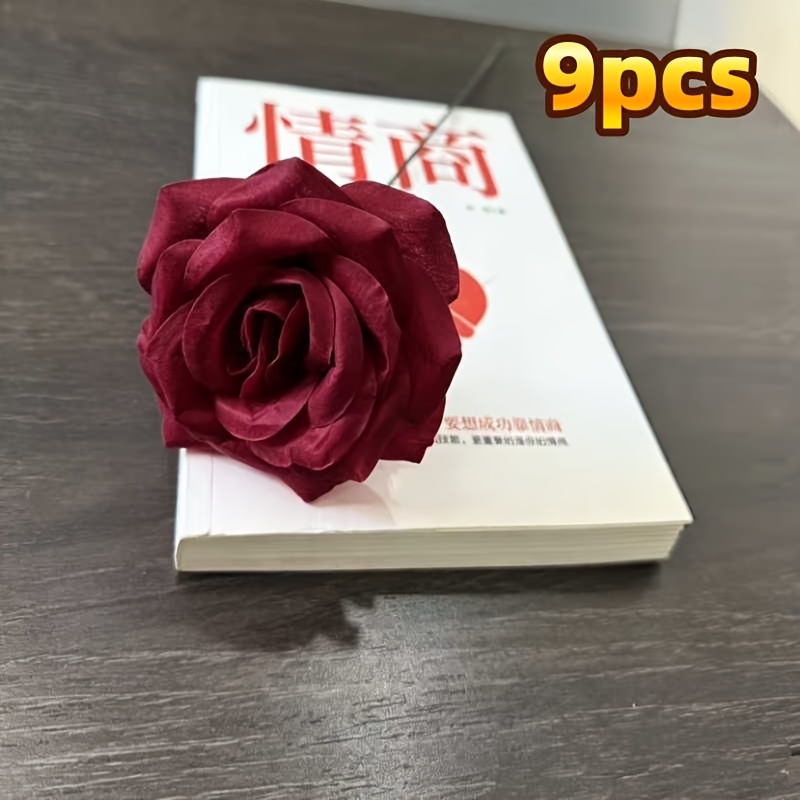 TEMU 9 Tiges de Fausses Roses Rouge Vin avec Tiges - Roses Artificielles Réalistes pour la Décoration de , du Bureau, du Jardin et des - Parfaites