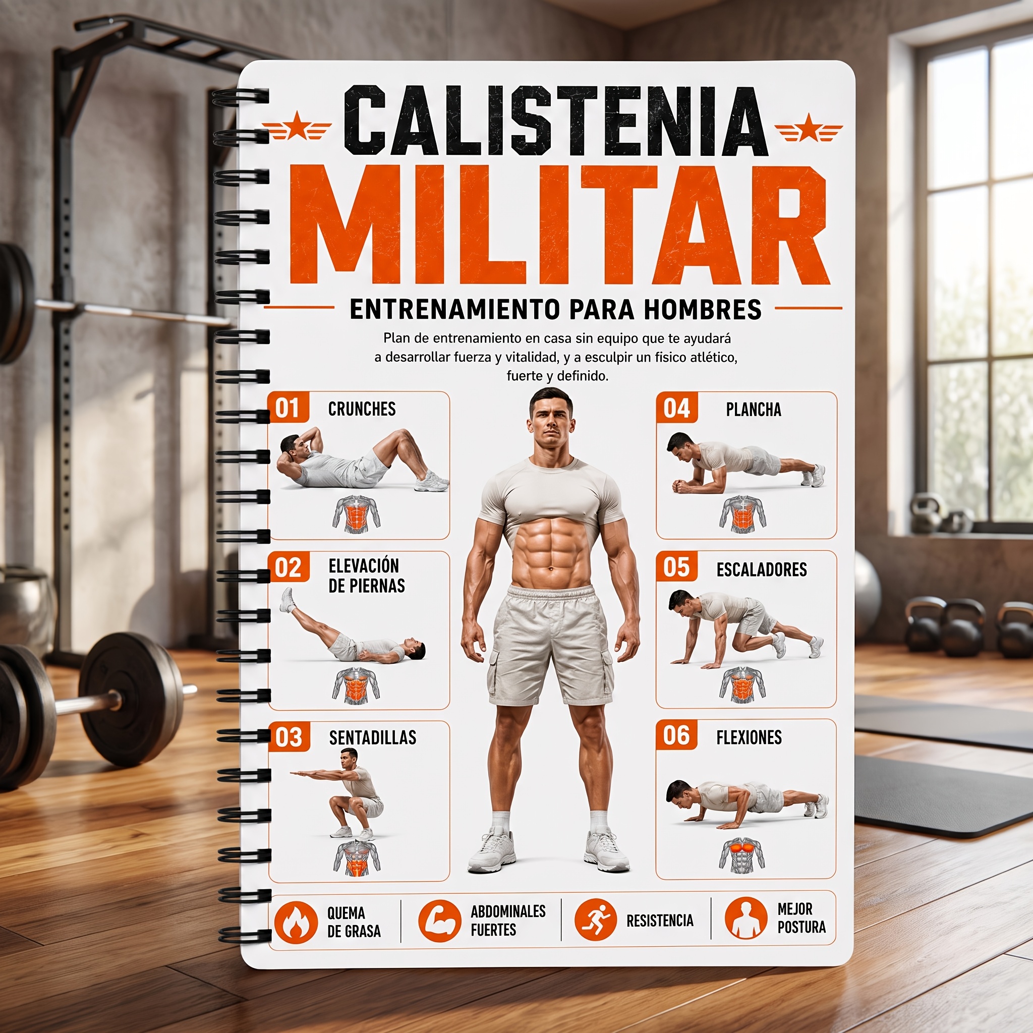 TEMU Agenda de Fitness Militaire Espagnol de et Journal d'Entraînement pour Hommes - Carnet d'Entraînement au Poids Corporel à Spirale avec Suivi