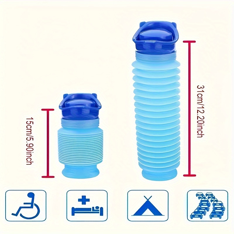 1pc Portable Collapsible Urinal for Travel, Camping & Hiking - Reusable, Flexible, Light Blue & Black Design with Handle, Spill-Proof Functionality for Men, Women & Youngsters