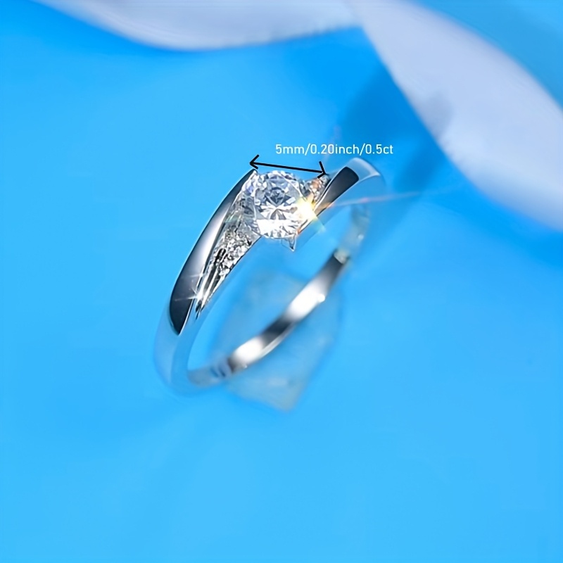 1pc Hypoallergenic Silvery Ring with 0.5 Carat Stone Wedding Rings for Women, Elegant Fashion Accessories Anniversary Christmas Valentine's Day Gift Jewelry