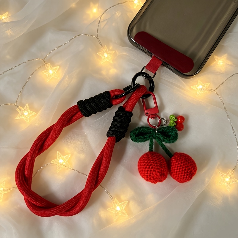 TEMU Cordon de téléphone portable de tissé à , dragonne anti-perte rouge dopamine et rose, décoration de porte-clés tricotée, corde croisée tissée