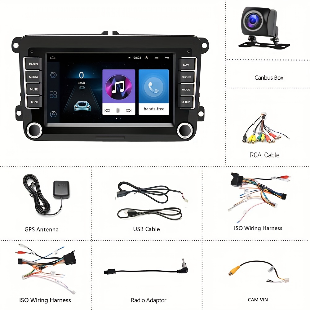 TEMU Hikity 2+64G para Din GPS Estéreo Radio para VW Pantalla Táctil Capacitiva TFT de 7 Pulgadas Reproductor MP5 con WIFI GPS FM AM Radio + Cámara