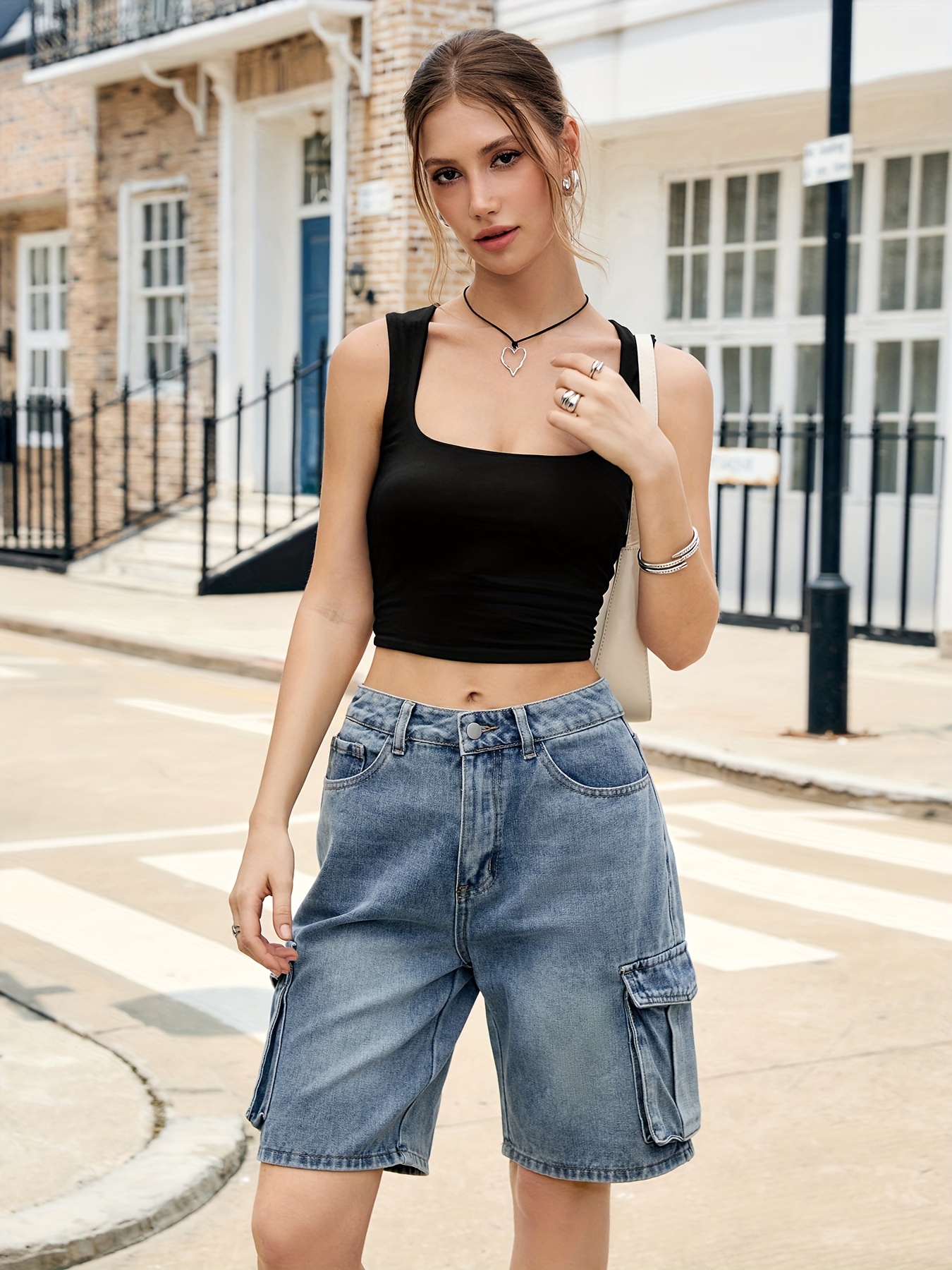 Bermuda Damen Jeans Shorts Schwarz NONE 1040 25 10#80#260164#80788