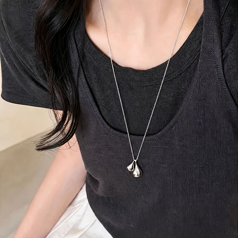 TEMU Collier pour femme en acier de titane avec pendentif de argenté, style influenceur coréen, , haut de gamme, simple, longue chaîne pour pull