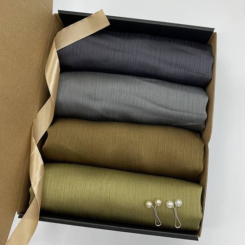 1box 4pcs Solid Color Muslim Hijab For Women With 2pcs Hijab Pins, Glittery Crinkle Head Wraps, Elegant Gift Box For Weddings And Festivals, Luxurious Hijab Combo Pack