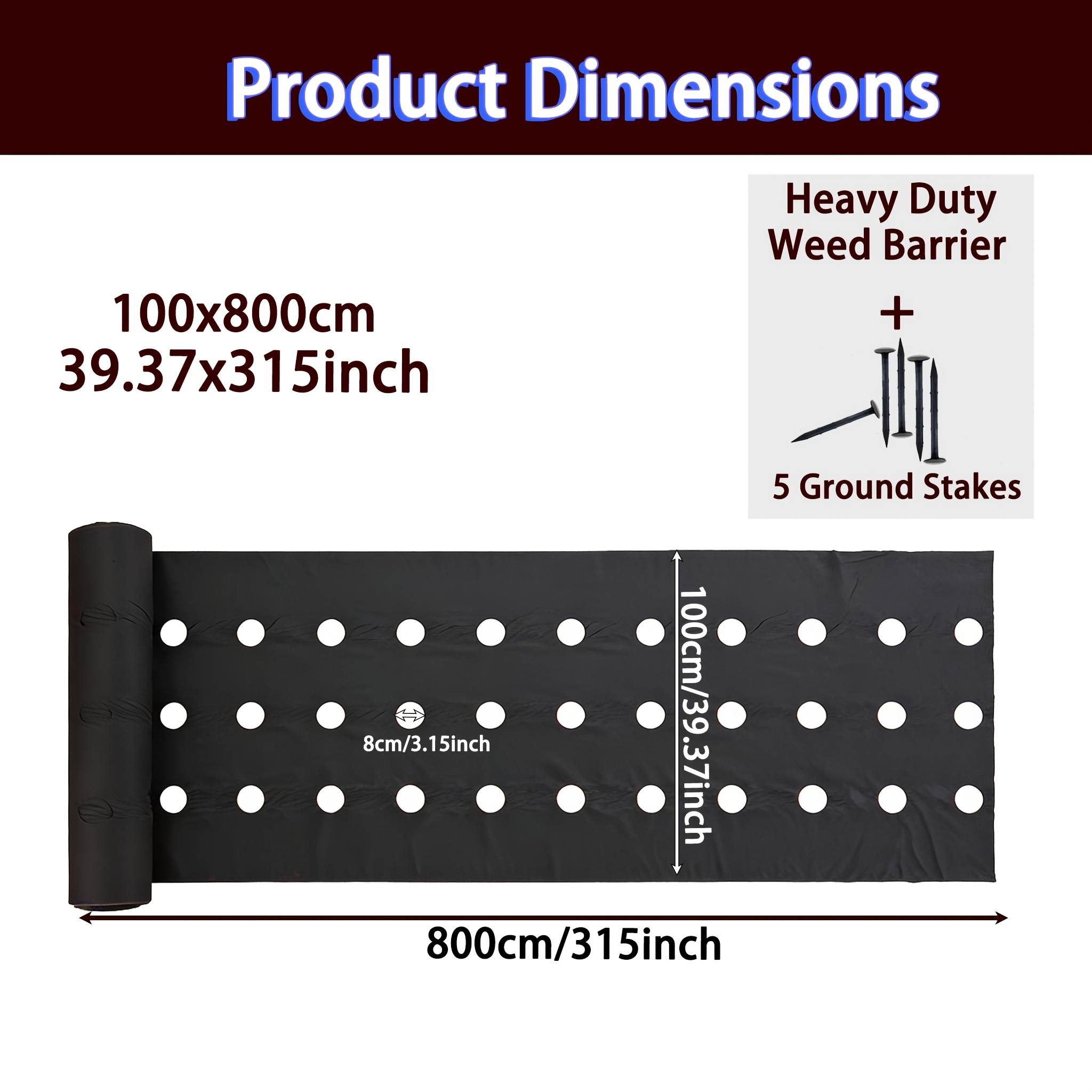 TEMU Garden Weed Barrier Black 8m (315inch) Long Heavy Duty Landscape Fabric | Weed Block Mulch, Ground Cover, Garden Bed Liner | Weed Control +