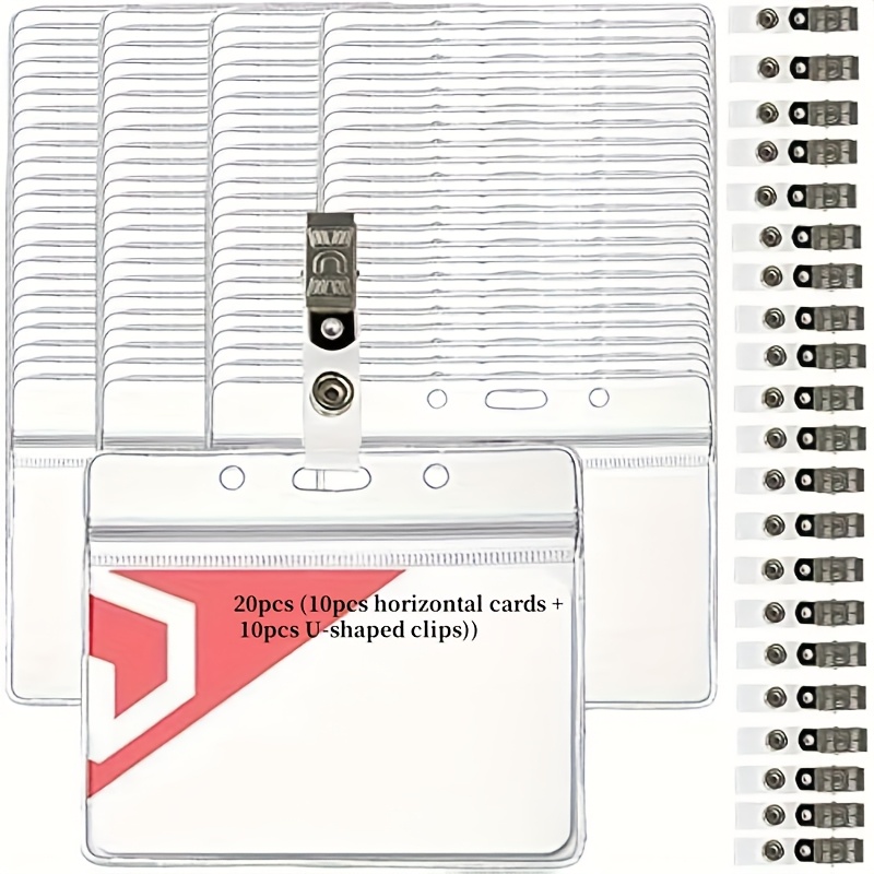 Image of 20pcs 10pcs Cards + 10pcs U-clips Durable Work, School, Event Id Card Holders - Secure Metal Clips For Nurse, Employee, Student Name Tags, Badge Storage With