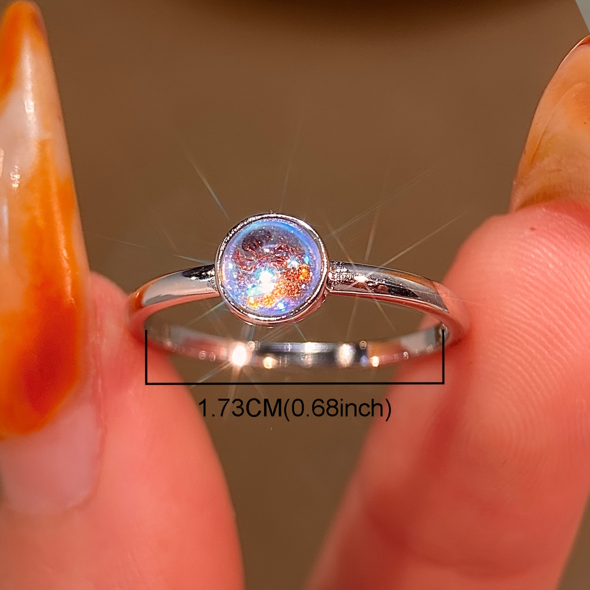 Women's Moonstone Engagement Ring, 925 Sterling Silver