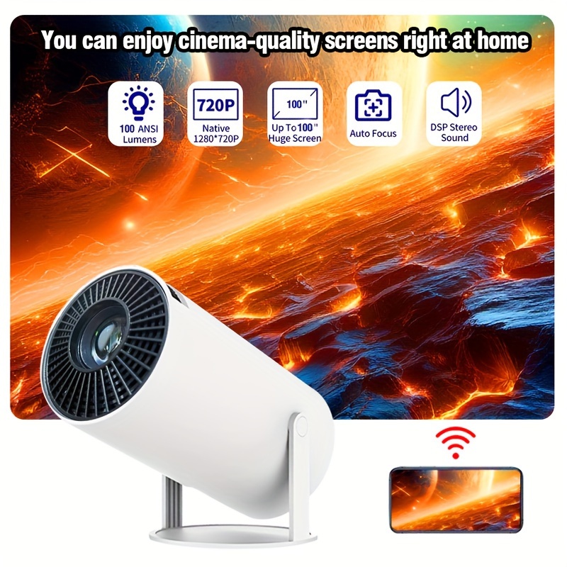 

Mini Projector 4k Android Support 1080p 720p Portablewireless Home Outdoor Theater 180°projection Angle Adjustableupgrade Your Movie, Tv And Game Experience!