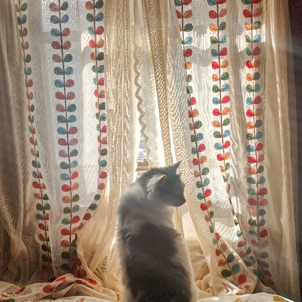TEMU 2pcs Embroidered Lace Living Room Bedroom Pastoral Style Small Fresh Gauze Curtain Floor Window Curtain