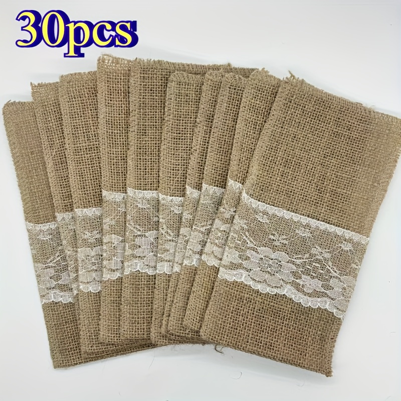 TEMU 30pcs Of 4"x8" Jute Lace Placemats, Perfect For Holding Silverware Such As Knives And Forks, Ideal As Rustic Wedding Party Decorations And Small