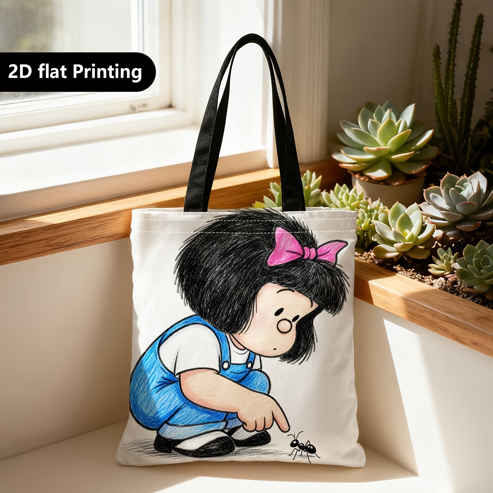 TEMU Bolsa de Compras, Bolso de Portátil para Compras, o Espalda, 2D Cara, Diseño de , Cartoon, Ideal para Viajes, Cosméticos, Almacenamiento de